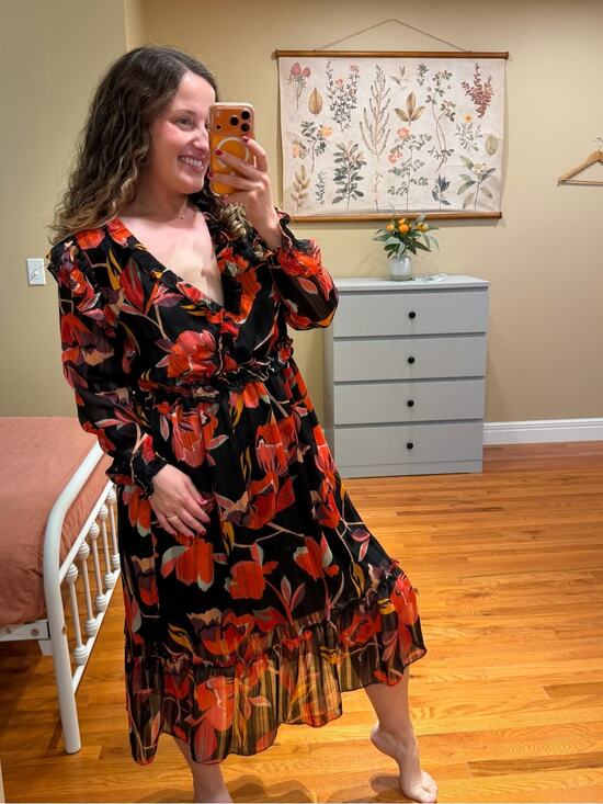 Adelyn Rae Dresses & Skirts - Tuckernuck Adelyn Rae Black Floral Maxi Dress with Red Orange Bloom Medium